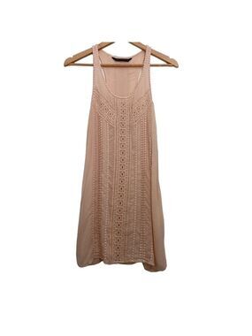 Zara powder pink long top tunic sleeveless racer back cotton embroidery lace XS